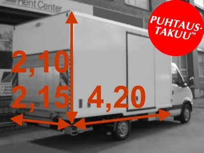 20 m³ muuttoauto takalaitanostimella - henkilöauton ajokortilla - tavaratilan mitat